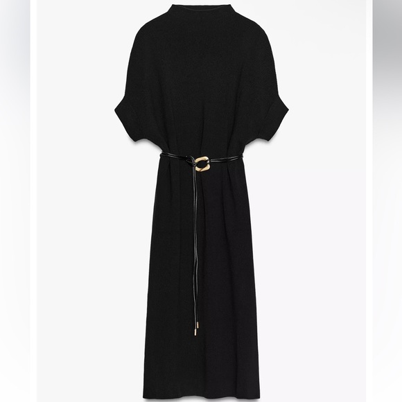 ZARA Women’s Black Knit Belted Dress, M NWT - Picture 7 of 15